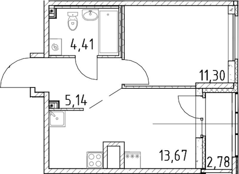 1-комнатная квартира 34.52 м², 17/23 эт., ЖК «Город Первых»
